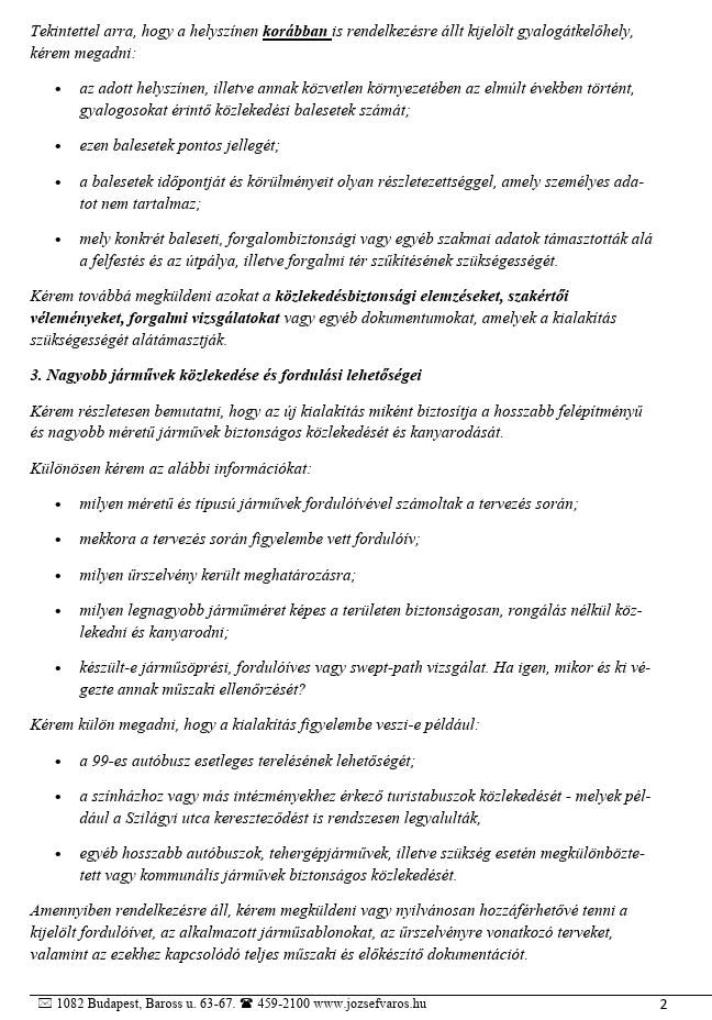 A válaszlevél 2. oldala a baleseti adatokról és a nagyobb járművek fordulásáról