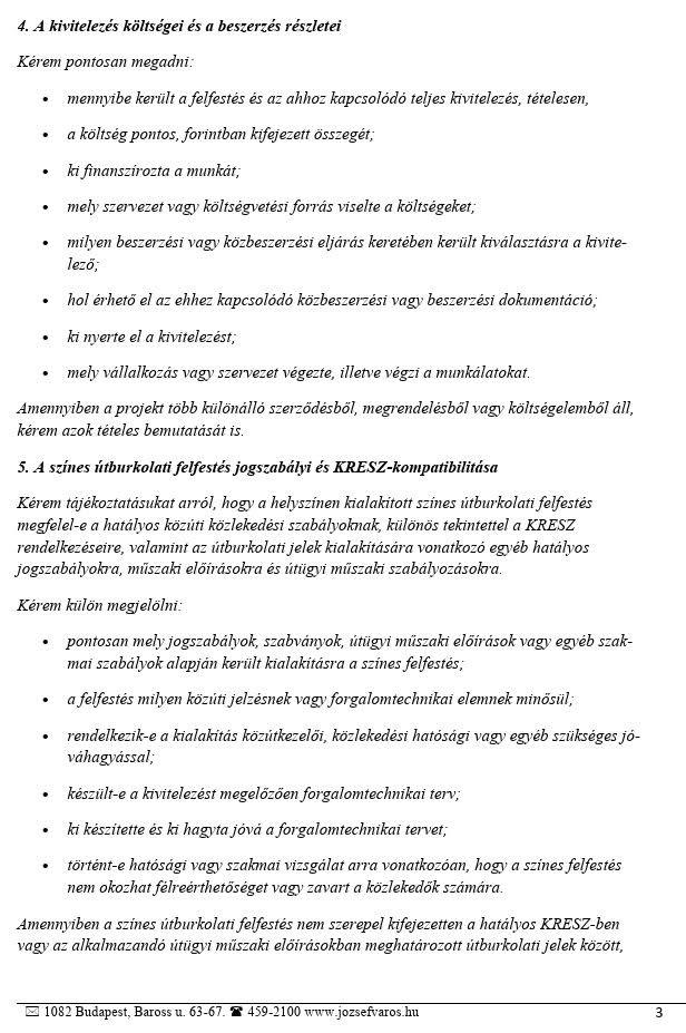 A válaszlevél 3. oldala a kivitelezés költségeiről és a felfestés jogszabályi hátteréről