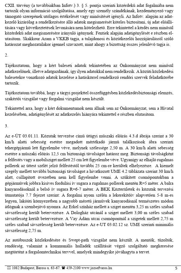 A válaszlevél 5. oldala: közlekedésbiztonsági elemzés nem készült