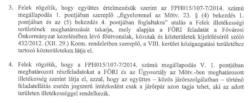 Részlet a 2026-os kétoldalú együttműködési megállapodás 3–4. pontjából a FÖRI illetékességéről és a közös járőrözésről