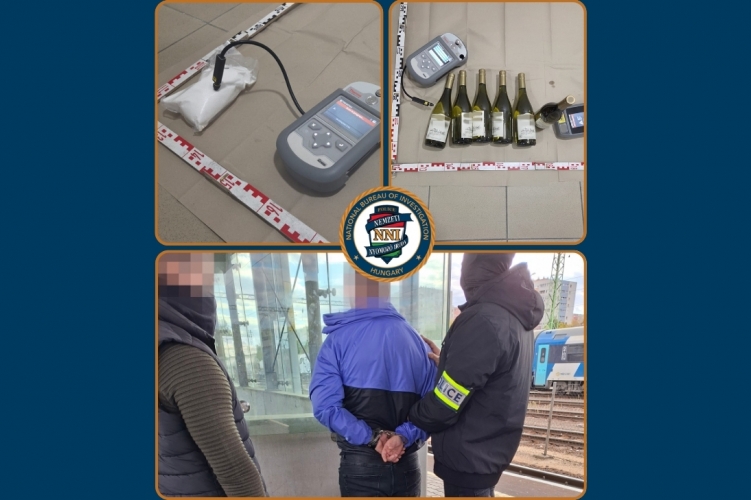 A lefoglalt fehér por, a borosüvegekben csempészett amfetaminolaj és egy megbilincselt gyanúsított a kelenföldi peronon
