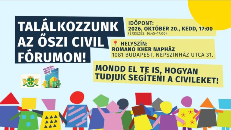 Őszi Civil Fórum plakátja – 2026. október 20., Romano Kher – Napház, Népszínház utca 31.