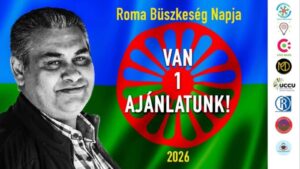 A Roma Büszkeség Napja 2026 plakátja: roma zászló, „Van 1 ajánlatunk!” felirat és a szervező szervezetek logói